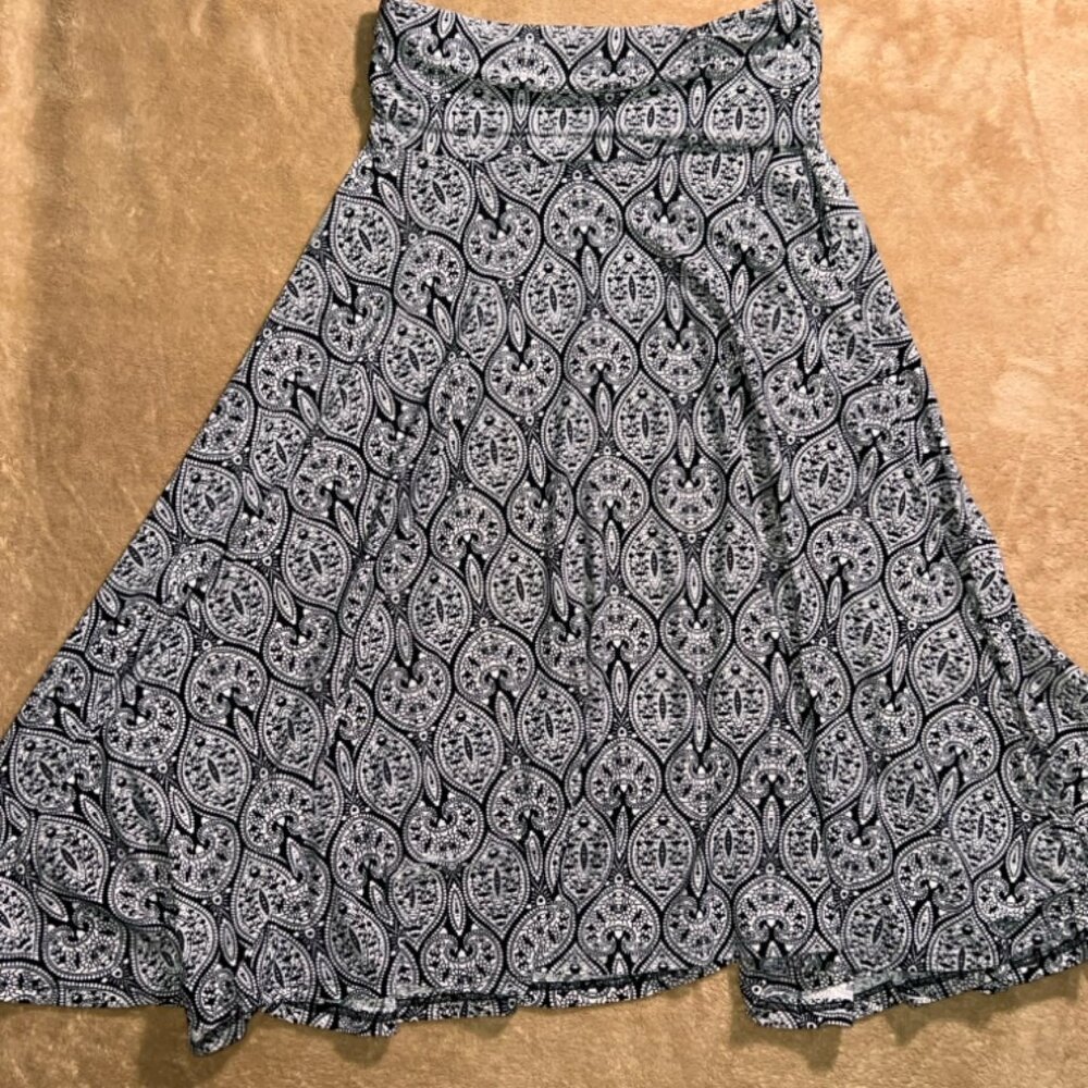Lapis Women Medium Black White Paisley Geometric Long Maxi Flare BOHO Skirt